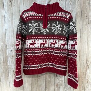 Ministry of Rascals Kids 3T Red Reindeer Snowflake 1/4 Zip Sherpa Collar Sweater